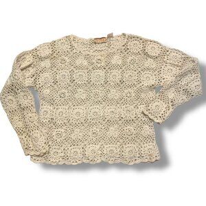 VTG Women's Crochet Top Beige Long‎ Sleeve M Hobo Coastal Cowgirl Cottagecore